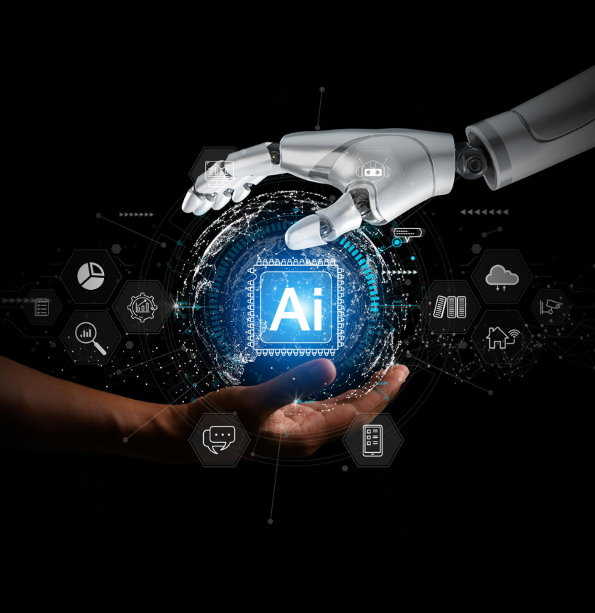 human and AI hands